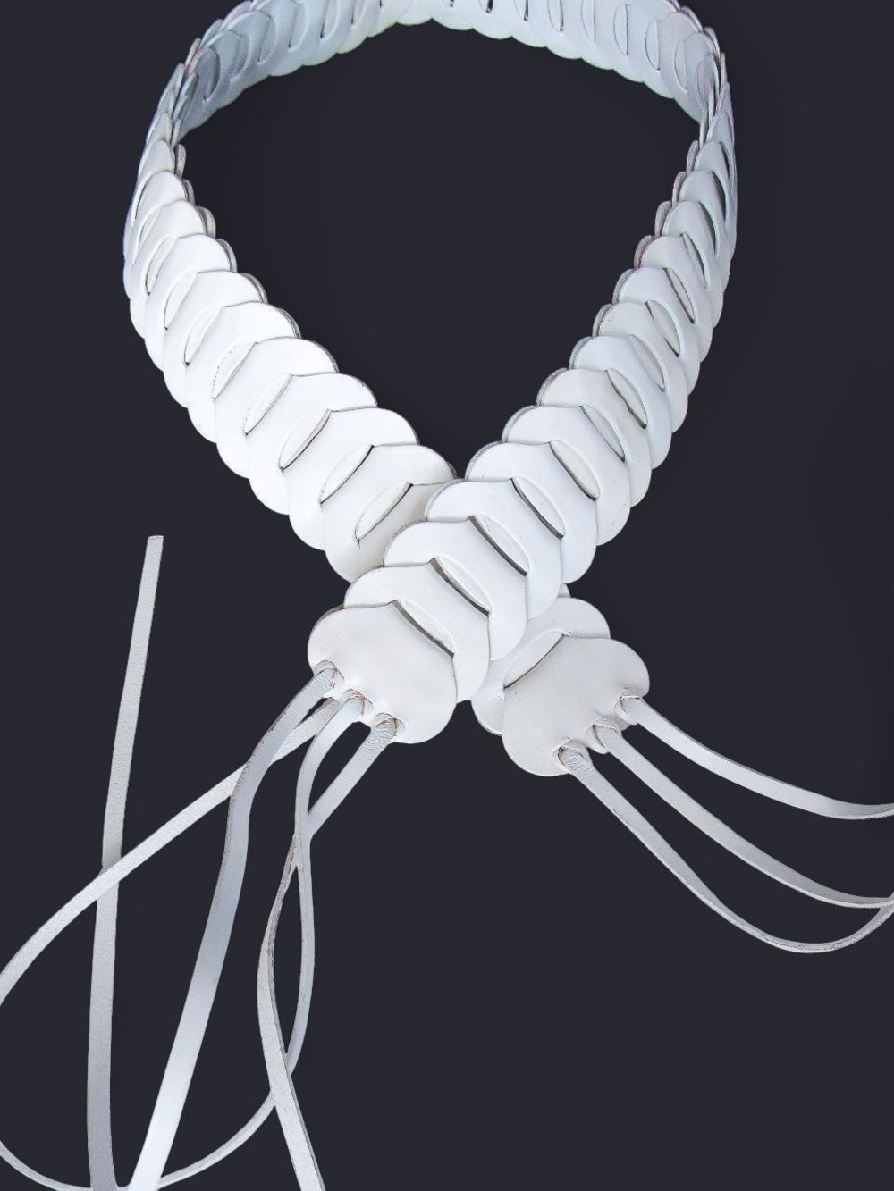VTG ✨ Express White Leather Woven Hip Belt Wide With Fringe Y2K-Large